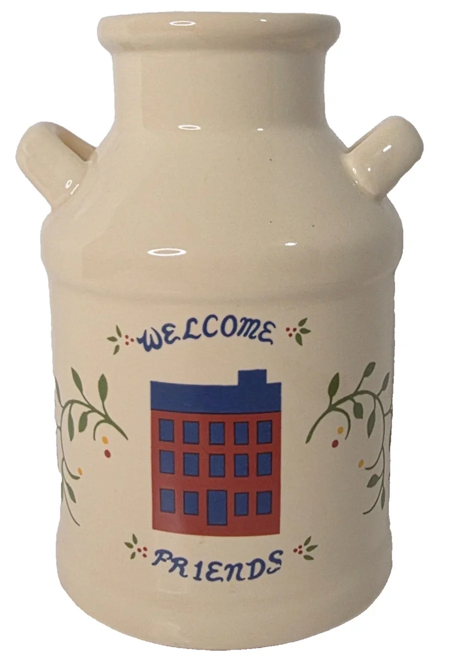 Vintage 1985 CBK Welcome Friends Ceramic Milk Can Vase Farmhouse Decor